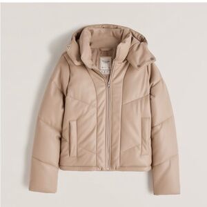 Abercrombie Vegan Cropped Puffer - Size S - Cream